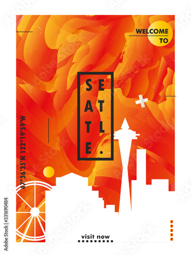 USA United States of America Seattle skyline city gradient vector poster