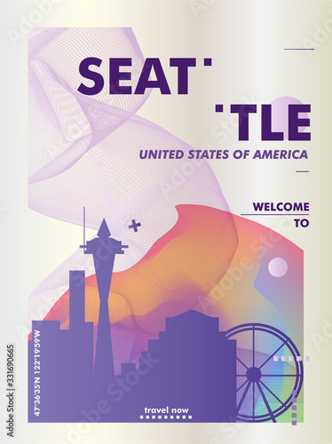USA United States of America Seattle skyline city gradient vector poster