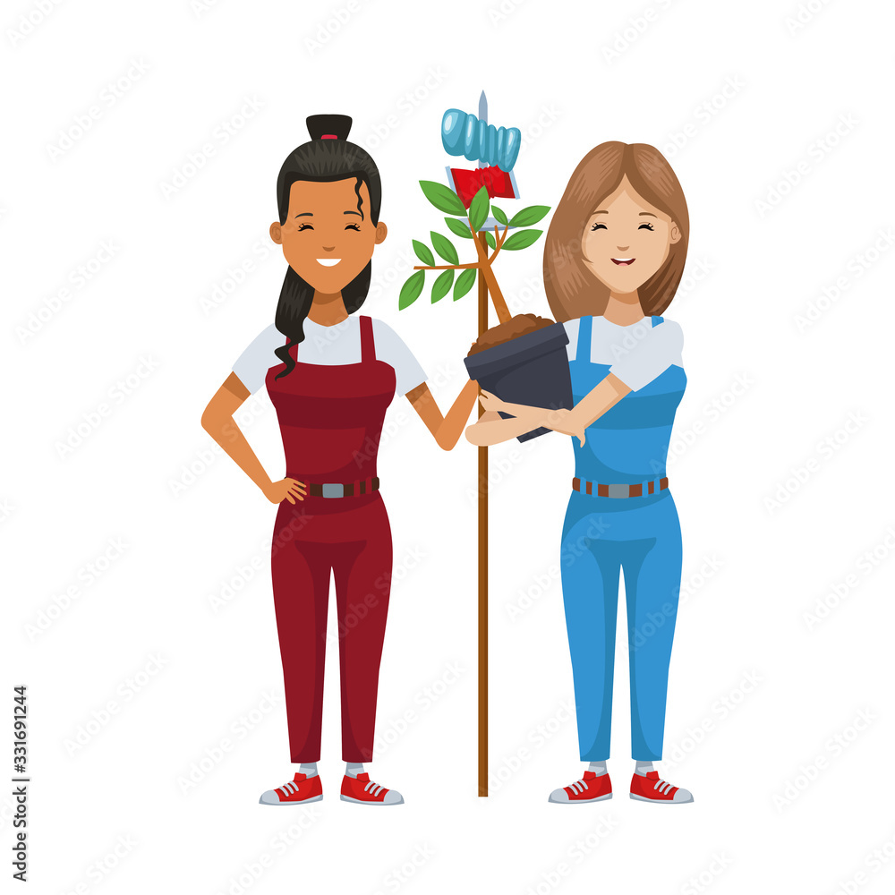 environmentalist women recycling and planting environmentalist women recycling and planting