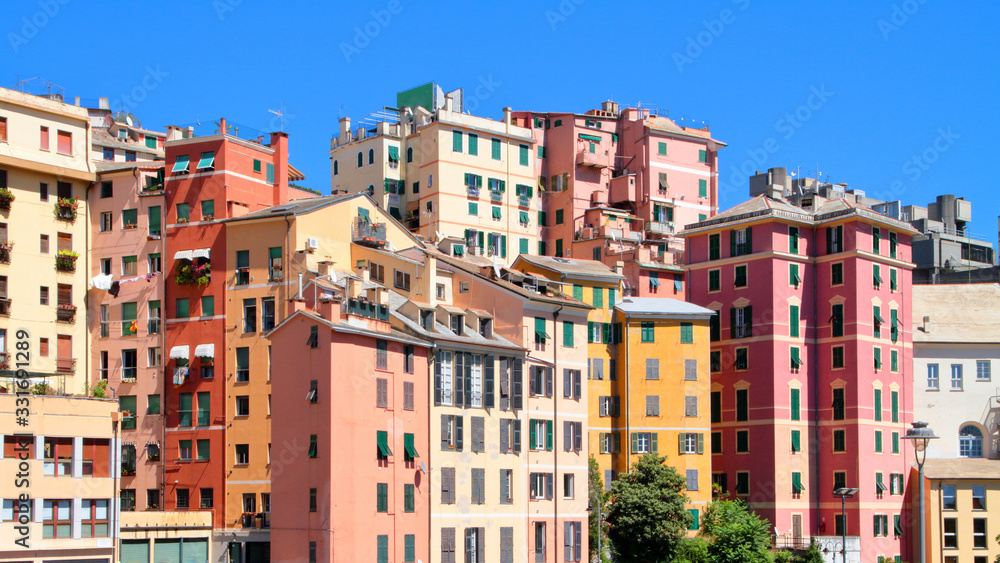 apartment colored buildings in genoa city in italy