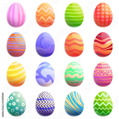 set of cartoon beautiful easter eggs, vector illustration