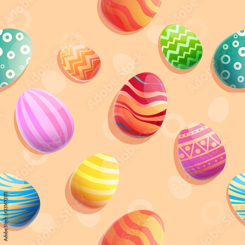 seamless background of cartoon beautiful easter eggs, vector illustration