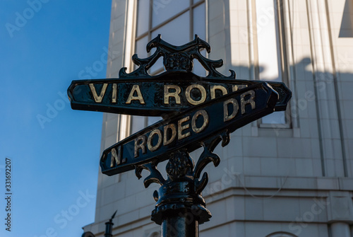 Rodeo Drive Sign in Hollywood, Los Angeles, California. Via Rodeo means Rodeo Drive or road.