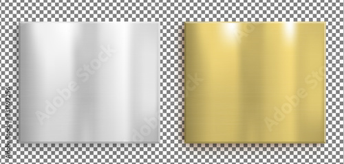 Silver and gold metal plates. Steel square photo