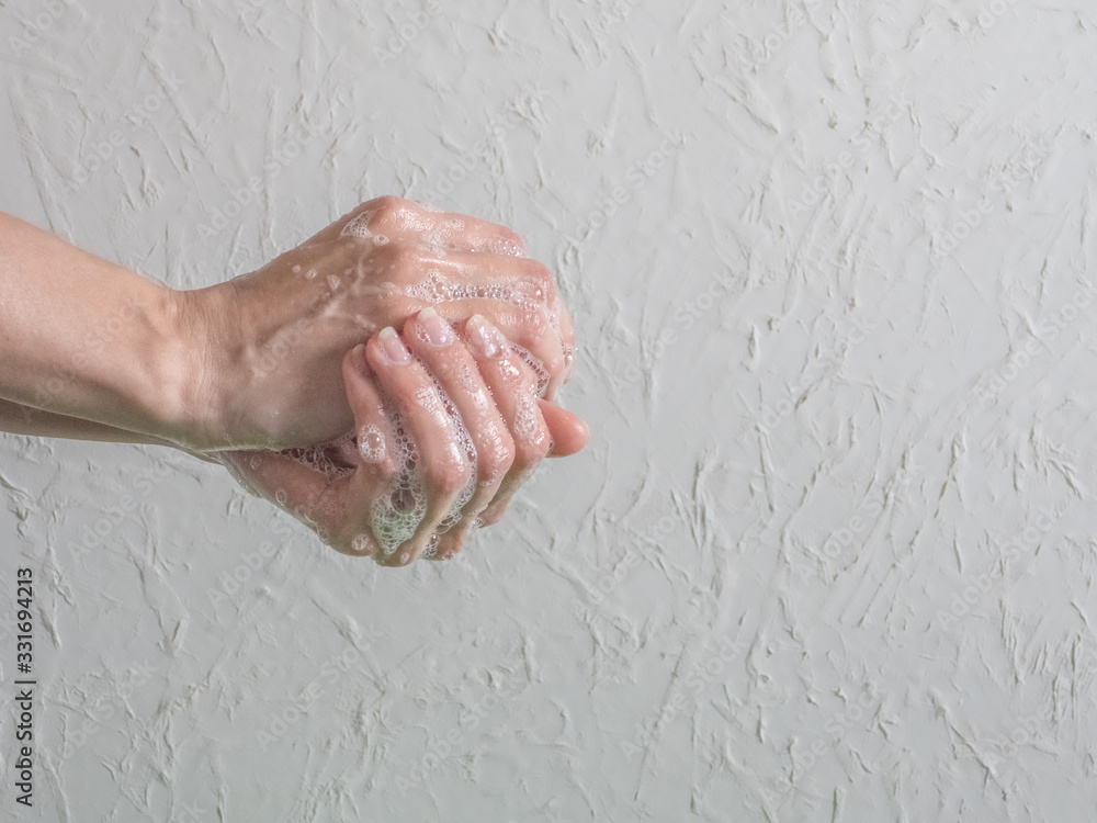 Fototapeta premium Washing hands. Hygiene concept, prevent the spread of germs and bacteria and avoid infections corona virus