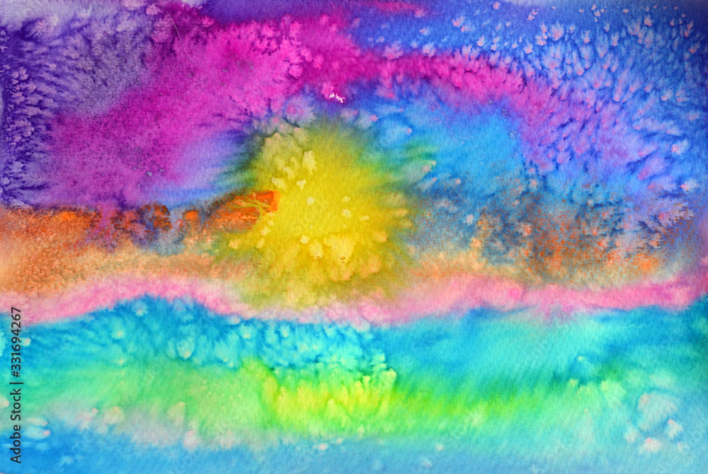 Abstract watercolor background sunset at the sea in grunge style