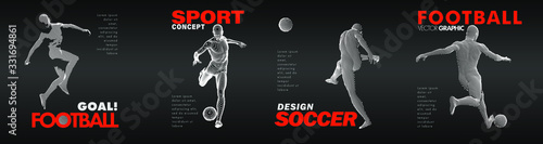 A set of fotball, soccer players drawing by lines with text. Creative sport concept. Art vector graphic for brochures, flyers, presentations, logo, print, web