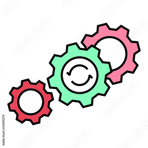 Merger and Acquisition Implementation Process Engine Cocnept, Business consolidation in progress on White background, Bunch of Gears Connected with each Other Vector Color Icon Design, M&A Symbols