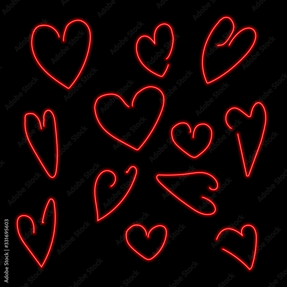vector neon flat handmade design icon set of hearts symbols illustration vector neon flat handmade design icon set of hearts symbols illustration