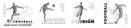 A set of football, soccer players drawing by lines with text. Creative sport concept. Art vector graphic for brochures, flyers, presentations, logo, print, web