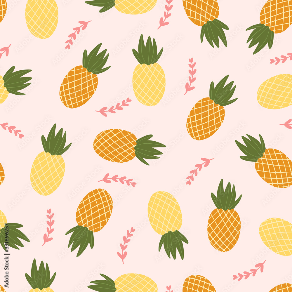 Seamless pattern background with hand drawn doodle hand drawn vector scandinavian style pineapple fruits.Tileable repeating background for branding,package, fabric and textile, wrapping paper Seamless pattern background with hand drawn doodle hand drawn vector scandinavian style pineapple fruits.Tileable repeating background for branding,package, fabric and textile, wrapping paper