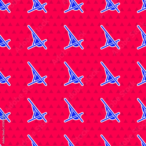 Blue Sunbed icon isolated seamless pattern on red background. Vector Illustration