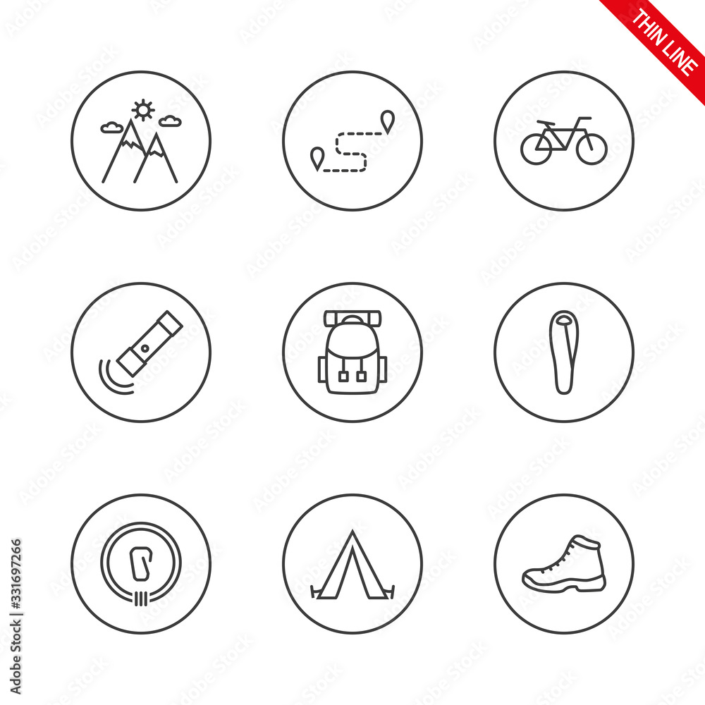 Camping. Universal icons set. Vector. Thin line. Camping. Universal icons set. Vector. Thin line.