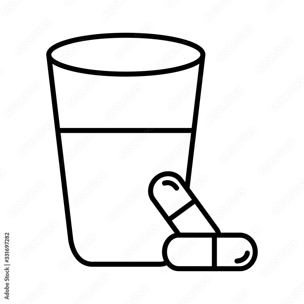capsules drugs with bottle water , line style icon vector illustration design capsules drugs with bottle water , line style icon vector illustration design