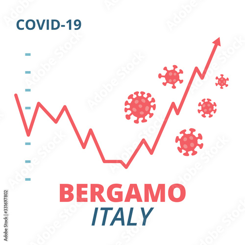 Bergamo Italy Growth rate of sick people Covid-19 2019-nCoV Dangerous Chinese corona virus ncov China Pathogen respiratory coronavirus SARS pandemic risk alert. Flat vector illustration.