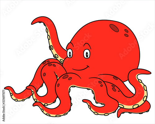 animal octopus. Vector illustration. For pre school education, kindergarten and kids and children. For print and books, zoo topic. sea ocean animal with smiling happy face, friendly and tentacles