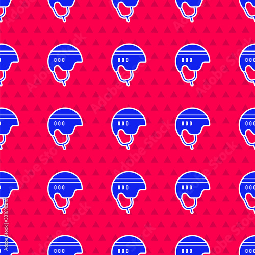 Photography Blue Hockey helmet icon isolated seamless pattern on red background