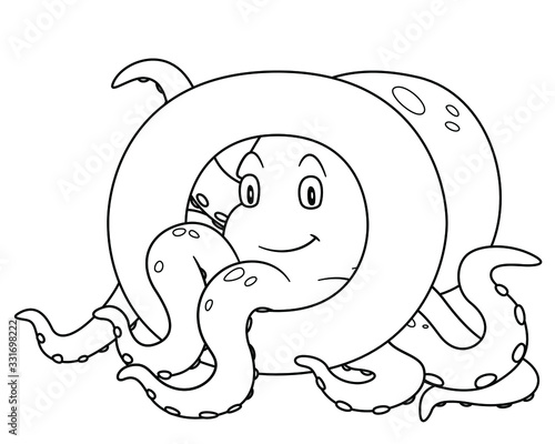 animal alphabet. capital letter O, Octopus. Vector illustration. For pre school education, kindergarten and foreign language learning for kids and children. Coloring page and books, zoo topic.
