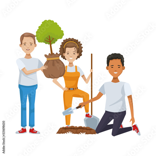 environmentalists people planting tree avatars characters