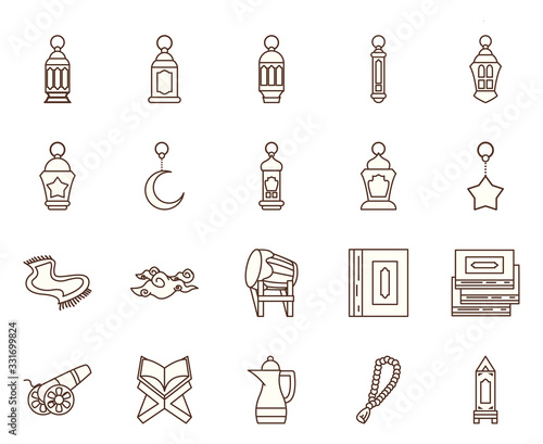 Ramadan line style icon set vector design