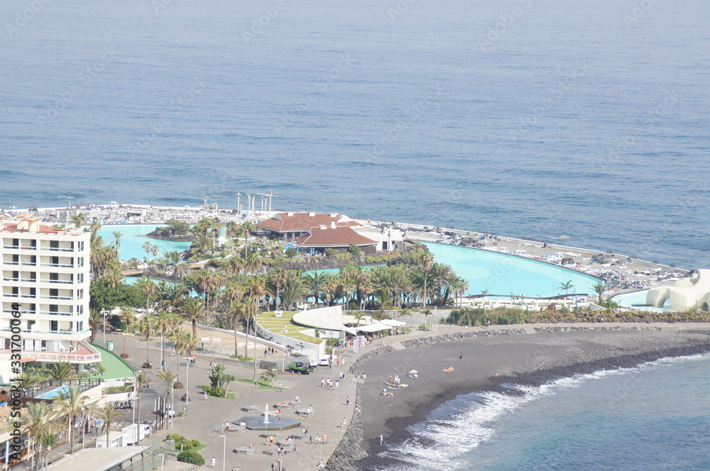 top view of the spanish city on the canary island of Tenerife Puerto de la Cruz on a warm summer day