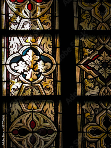 Stained glass as architecture background. Arch-see in Frombork. photo