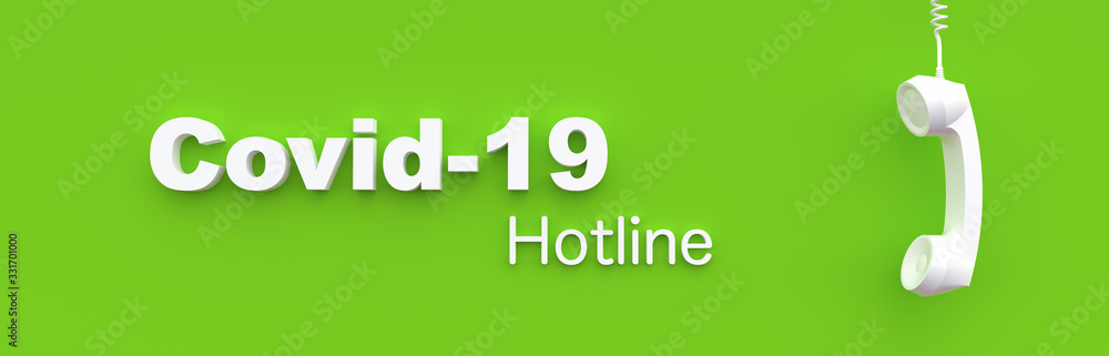 Hotline Landline telephone in front of a color wall background. Corona Covid-19 Virus concept - 3D Rendering. Hotline Landline telephone in front of a color wall background. Corona Covid-19 Virus concept - 3D Rendering.