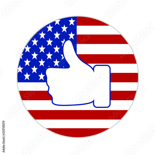 Vote 2020 in USA, thumbs up flag USA silhouette design. American patriotic background election day. Usa debate of president voting. Election voting poster. Political election campaign.
