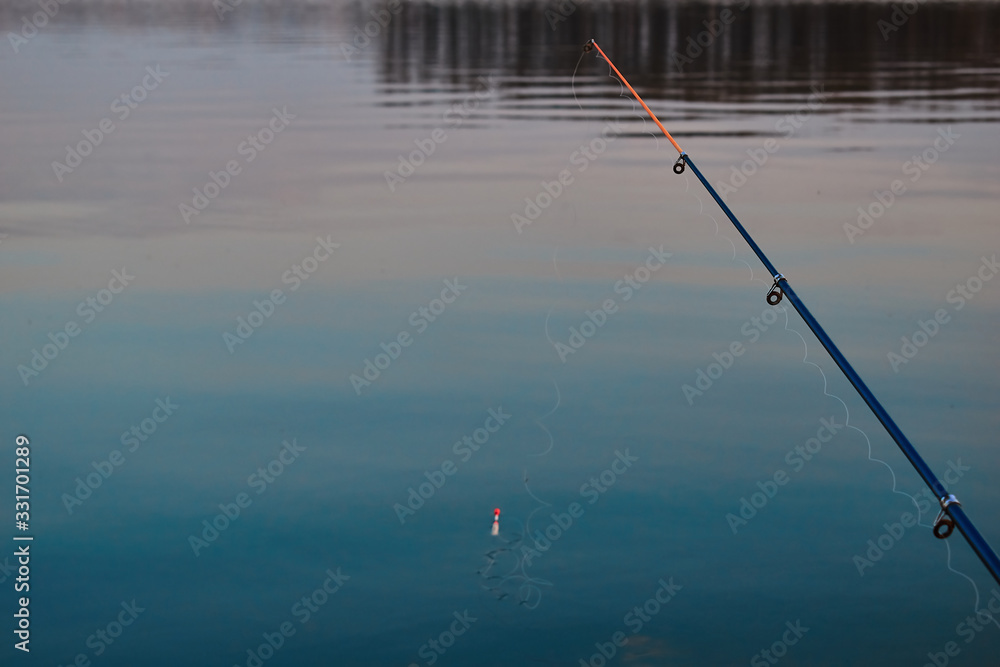 The fishing rod is lowered into the water for fishing