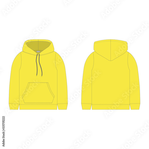 Children's hoodie in yellow color isolated on white background. Technical sketch hoody kids clothes.