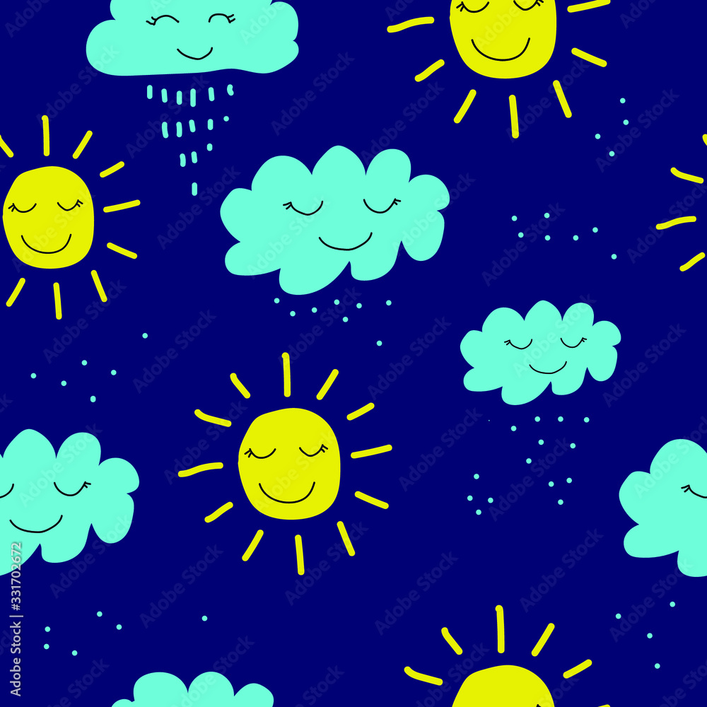 Seamless pattern with cute sun and clouds. Kids background. Vector illustration Seamless pattern with cute sun and clouds. Kids background. Vector illustration