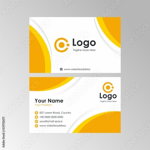 Simple clean curve business card with fresh yellow color design, professional name card template vector