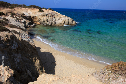 Alyko beach, Naxos / Greece - August 23, 2014: Alyko beach view in Naxos, Cyclades Islands, Greece