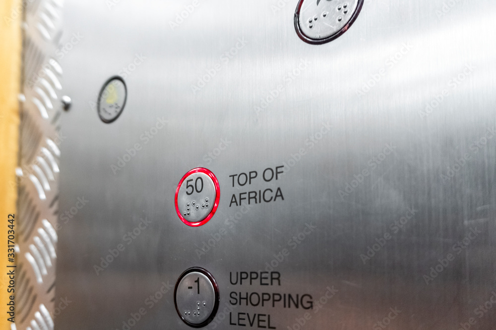 Fototapeta premium Button in the elevator indicating 50th floor named Top of Africa, Johannesburg