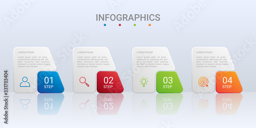 Colorful timeline infographic template with 4 steps on gray background, vector illustration