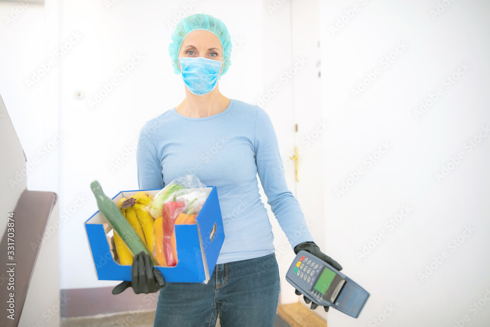 Home delivery food during virus outbreak, coronavirus panic and pandemics. Stay safe! Home delivery food during virus outbreak, coronavirus panic and pandemics. Stay safe!