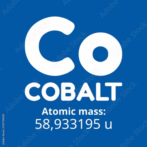 Atomic weight of cobalt. Co chemical element of the periodic table. Vector illustration