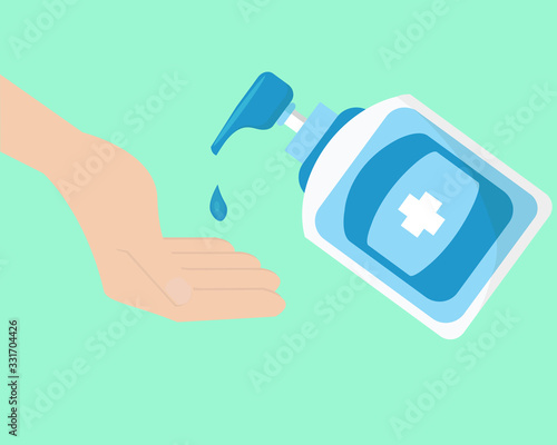Hand sanitizer,vector hand sanitizer symbol / alcohol bottle for hygiene. Alcohol rub sanitizers kill most bacteria and stop some viruses such as coronavirus.hand sanitation concept banner