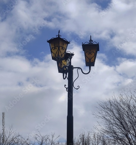 street lamp on blue sky background