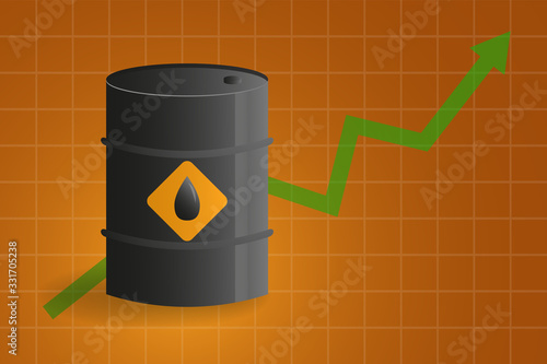World oil price growth concept. petroleum tank with green arrow vector illustration.
