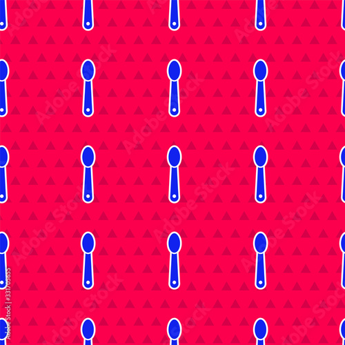 Blue Heroin in a spoon icon isolated seamless pattern on red background. Concept of drug addiction and dependence from the narcotic. Junkie lifestyle. Vector Illustration