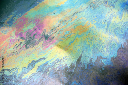The color texture of motor oil on the water