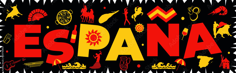 España diseño tipográfico con dibujos típicos de España Stock Vector ...