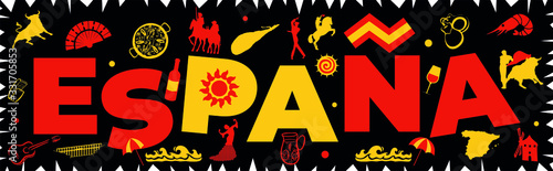 España diseño tipográfico con dibujos típicos de España