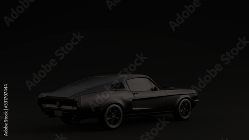 Powerful Black Muscle Car Black Background 3d illustration 3d render © paul