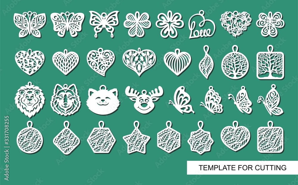 Large set of cute decorative ornaments with leaves, flowers ...