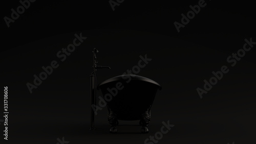 Classic Black Ornate Iron Bath Black Background 3d illustration 3d render