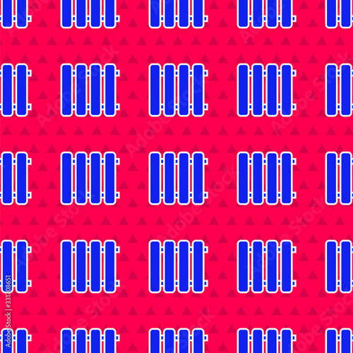 Blue Heating radiator icon isolated seamless pattern on red background. Vector Illustration