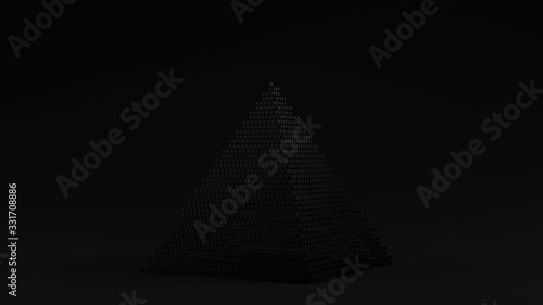 Black Pyramid Made out of Lots of Small Cubes with a Visual Aliasing Stroboscopic Effect Black Background 3d illustration 3d render