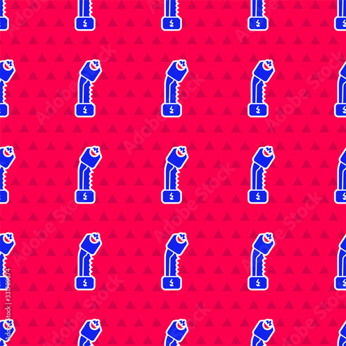 Blue Police electric shocker icon isolated seamless pattern on red background. Shocker for protection. Taser is an electric weapon. Vector Illustration